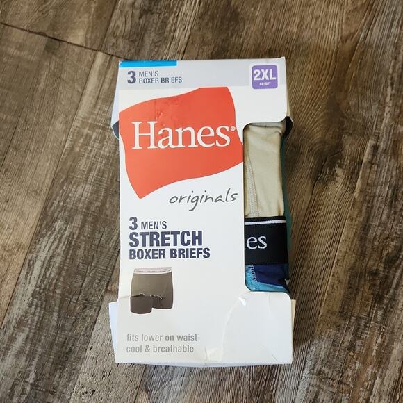 Hanes Men's 3 Pack Boxer Briefs Size 2XL Blue Camo Solid Blue & Tan Breathable - Picture 1 of 7
